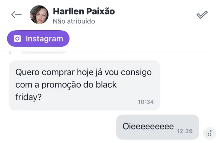 Mensagem de Instagram de interesse em conteúdo