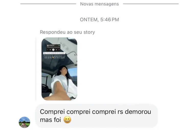 Mensagem de Instagram sobre compra